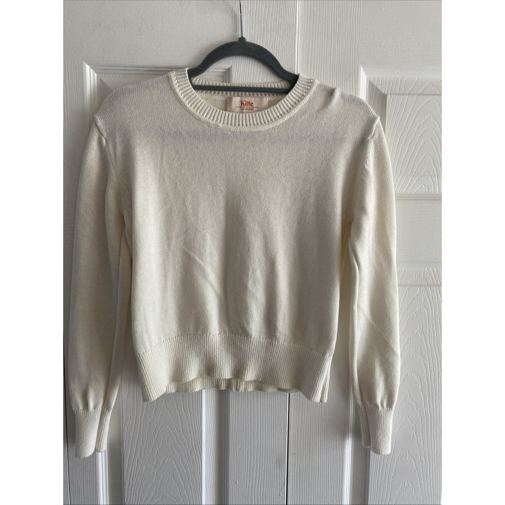 Kilte Los Angeles Crewneck Sweater Size 0 White Cream Pointelle‎ Cotton Knit